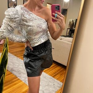 Silver Sequin One-Shoulder Top